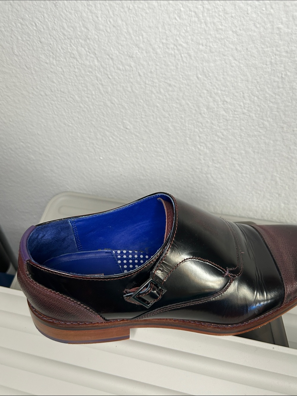 Ted Baker Men's Black and Burgundy Leather Monk Strap Shoes - Picture 4 of 15